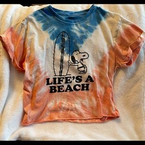 Peanuts tie dye short sleeve crop top “life’s a beach”